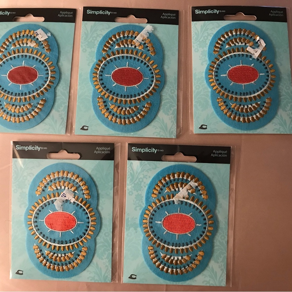 Simplicity turquoise Blue & Coral Embroidered Appliqué Patch (Set of 5) hat jean